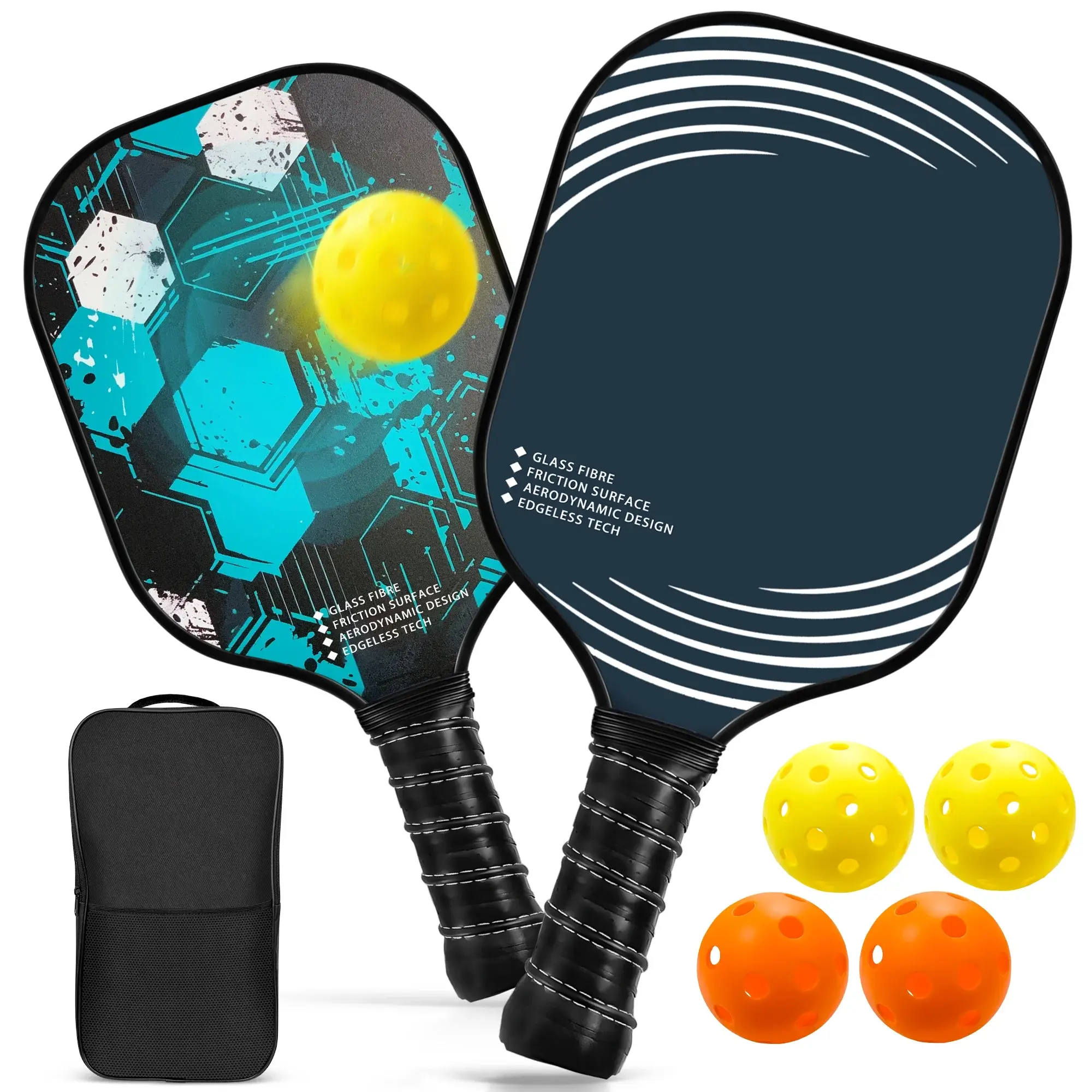 Ncaye Pickleball factory Paddles Set of 4 Incl 4 Fiberglass Pickleball Rackets, 4 Ball