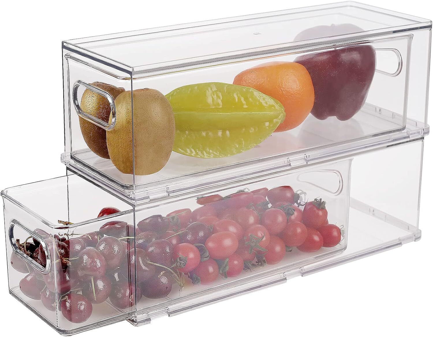 2 Pack Refrigerator Organizer Bins with Pull-out Drawer, Stackable Fridge  Drawer Organizer Set with Handle, BPA-free Drawable Clear Storage Cases for  Freezer, Cabinet, Kitchen, Pantry Organization