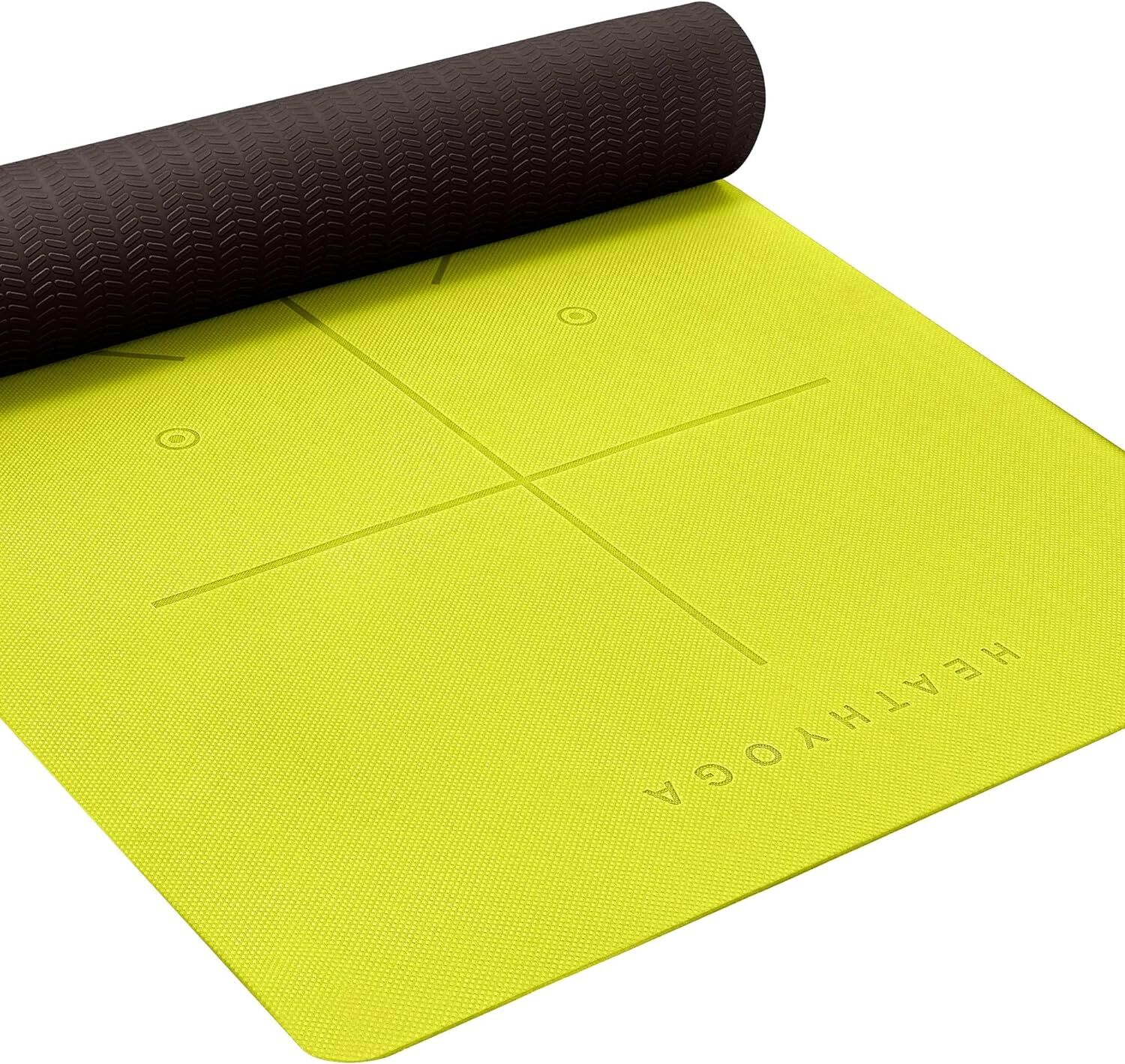 Heathyoga Eco Friendly Non Slip Yoga Mat, Body Alignment System, SGS  Certified TPE Material - Textured Non Slip Surface 