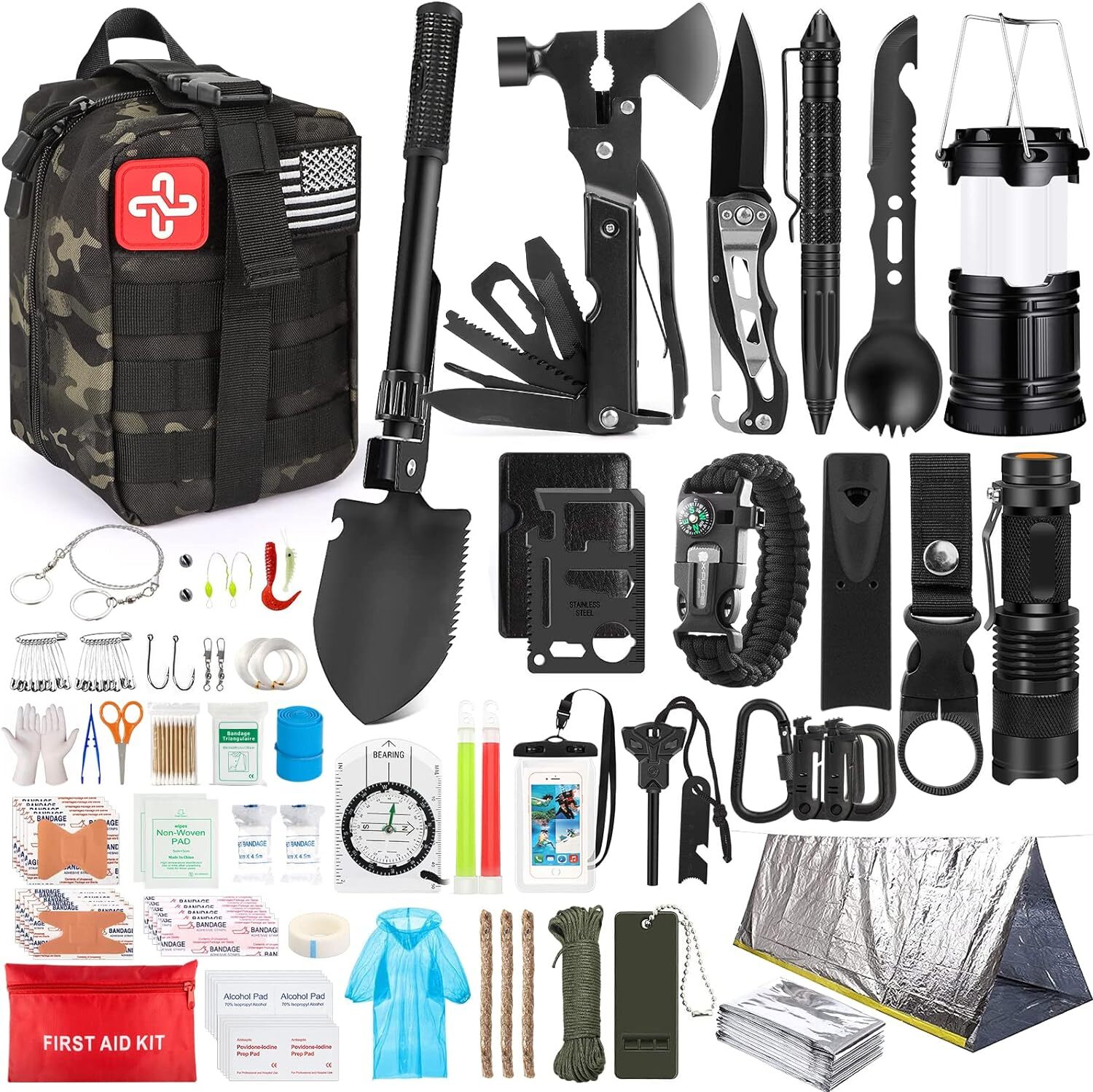 Survival Kit, 250Pcs Survival Gear First Aid Kit with Molle System  Compatible Bag and Emergency Tent, Emergency Kit for Earthquake, Outdoor  Adventure, Camping, Hiking, Hunting, Gifts for Men Women