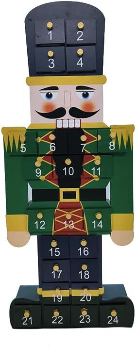 Juegoal Red Advent Calendar with 24 Drawers Countdown to Christmas,  Refillable Wooden Advent, 15 Inches Tall